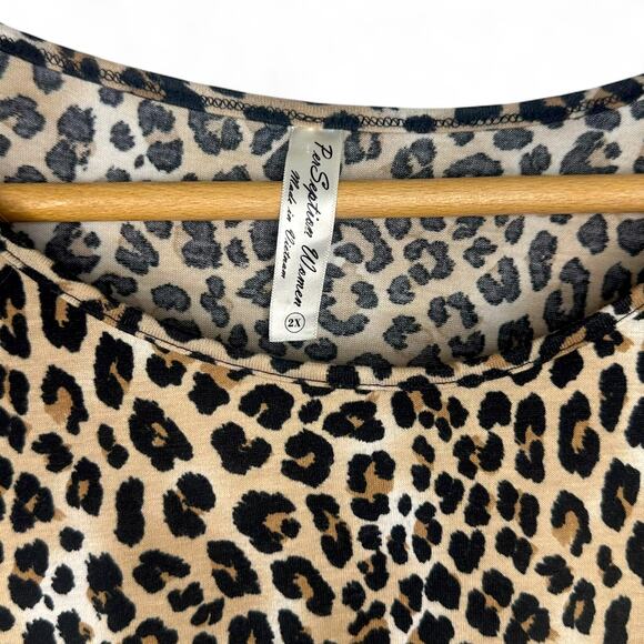 PerCeption Women's Puff Sleeve Top Blouse 2X Black Brown Chetah Animal Print - Picture 5 of 8